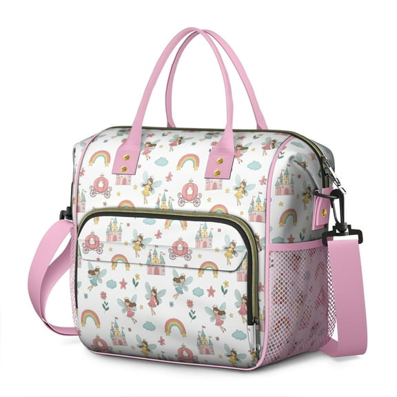 White Princess Fairy Castle Pattern Womens Lunch Box for Work,Insulated Large Lunch Bag for Tween and Teen,Loncheras Para Mujer,Leakproof Adult Lunch Bag for Work,Beach,Travel,Picnic,Camping