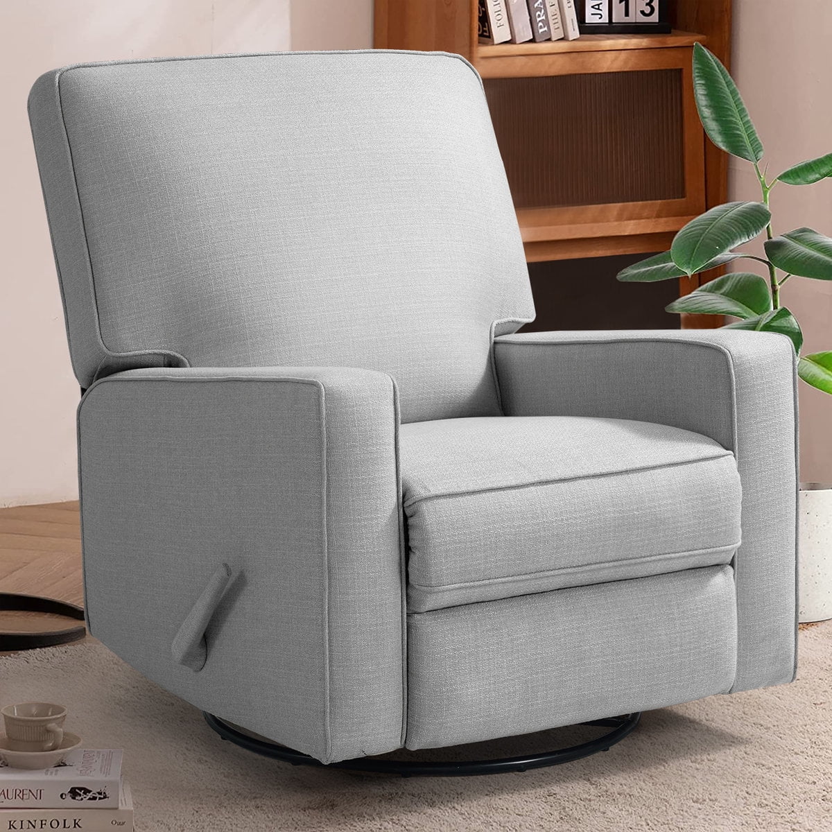 360° Swivel Rocker Recliner , Glider Rocker Recliner, Rocking Chairs for Nursery, Linen Fabric Chair with High Back, Deep Seat, for Living Room, Bedroom, Grey