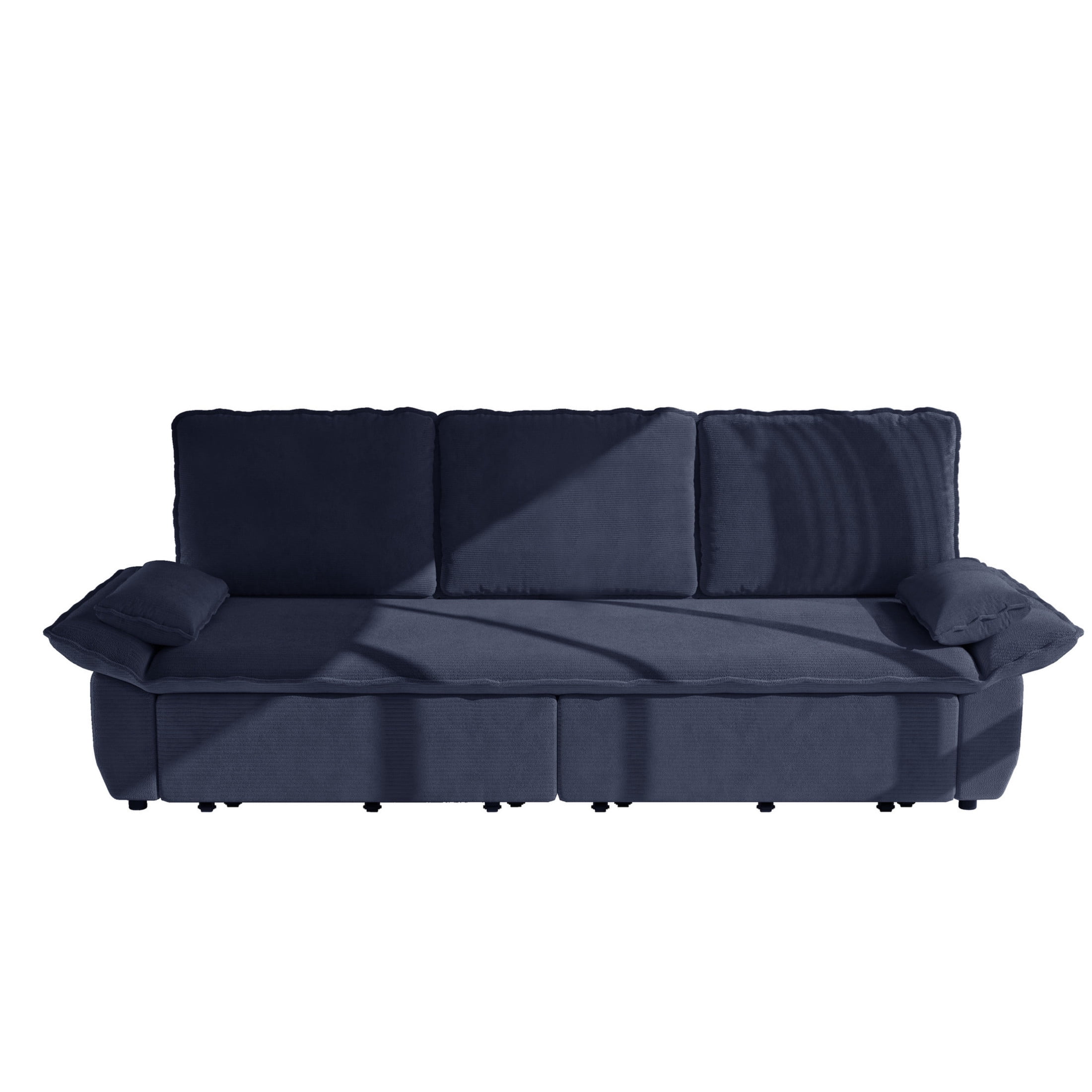 Noble House Genrix Corduroy Convertible Sleeper Sofa Bed, Multifunctional 3-in-1 Pull Out King Couch, Blue