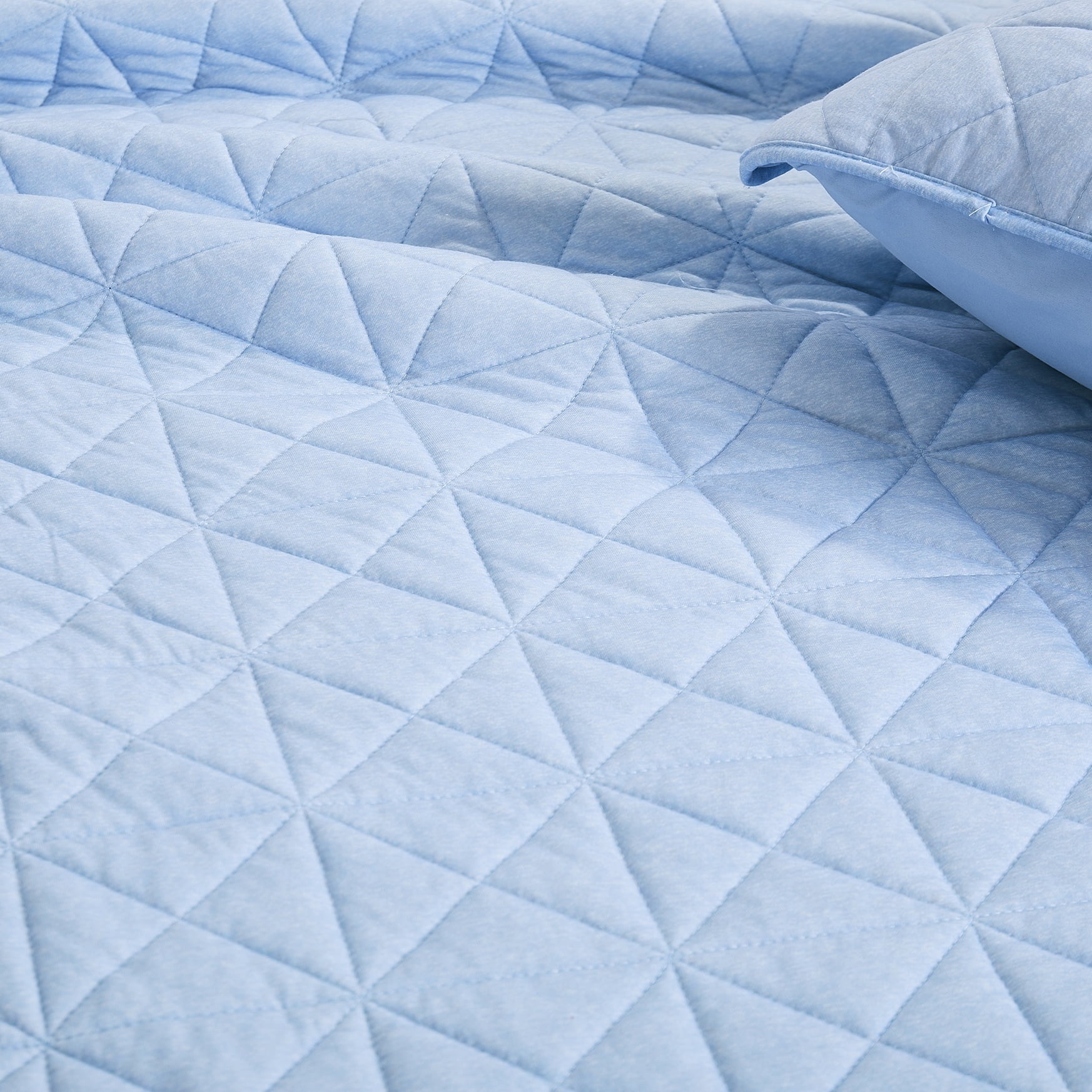Chaps 3-Piece Jersey Knit Microfiber Quilt Set - Coverlet Comforter - Blue - Size Full/Queen
