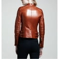 thumbnail image 2 of Noora Women's Detailed Burnt Orange Quilted Biker leather jacket ST0307, 2 of 4