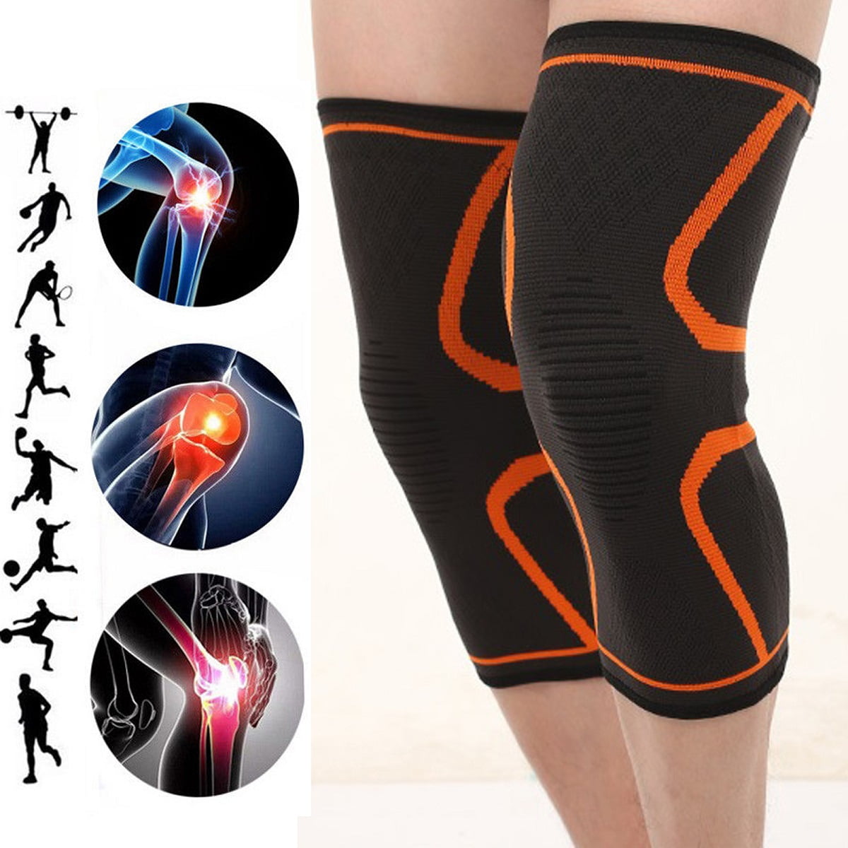 Copper Knee Support Compression Sleeve Brace Sport Joint Arthritis Adjustable HG 