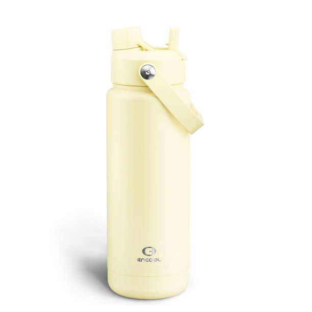 ENCOOL Botella de agua aislada con pajita, botella de agua de acero inoxidable, a prueba de fugas, sin BPA, aspiradora de doble pared que mantiene el frío durante 24 horas para deportes, viajes, escue
