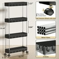 thumbnail image 3 of Cshidworld Storage Cart 4 Tier Slim Cart, Rolling Utility Cart Storage Organizer Slide Out Cart, Mobile Shelving Unit Organizer Trolley for Office Bathroom Kitchen Laundry Narrow Places, Black, 3 of 7