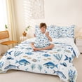 thumbnail image 3 of Feelyou Watercolor Fish Ocean Bedding Comforter Set for Kids Boys Girls, Star Coral Nautical Wildlife Queen Bedding Sets, Blue White, Reversible, 7pcs, 3 of 7