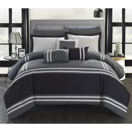 Chic Home Georgette Grey Stripe Border 10 Piece Bed In A Bag With