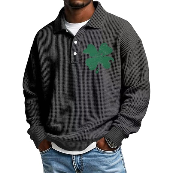 Men's St. Patrick's Day Waffle Knit Pullover Long Sleeve Casual Graphic Shirt