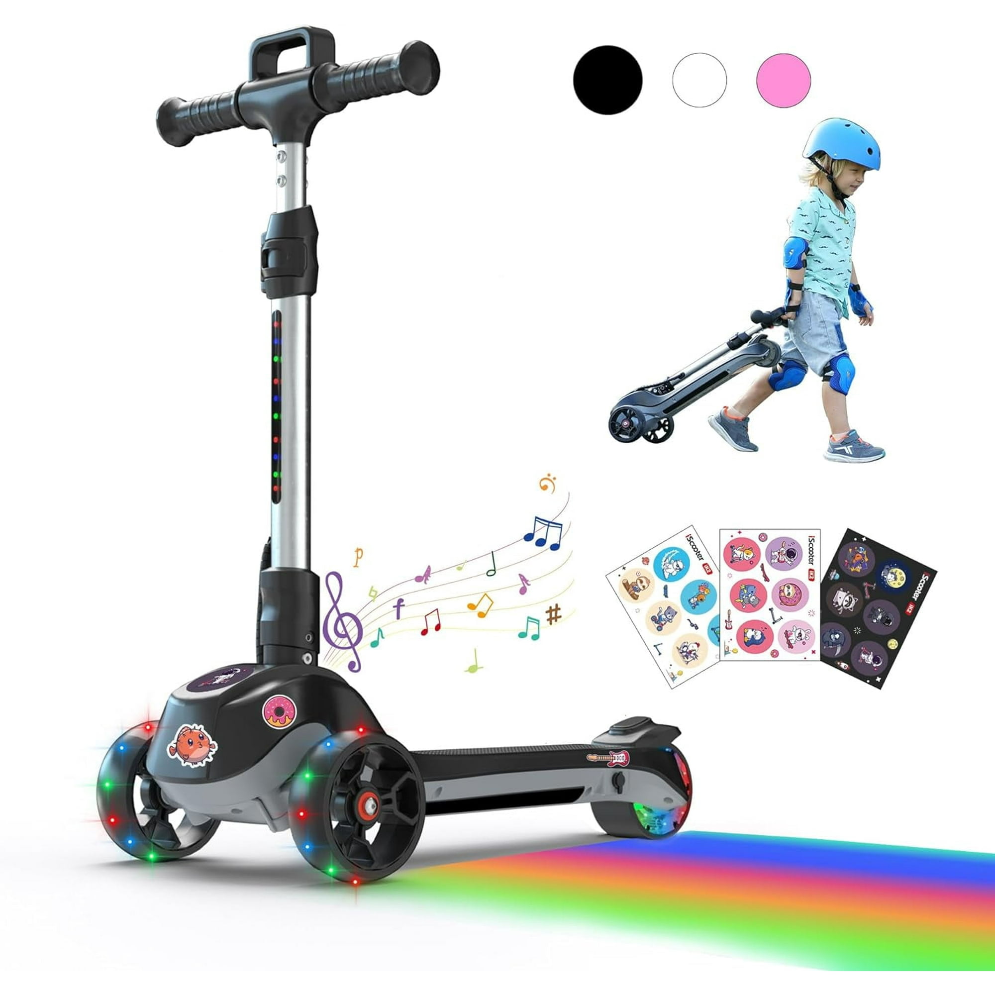Teyrjy Iscooter Electric Scooter For Kids Ages 3 6 Bluetooth Music Speaker Led Light Up Wheels Thumb Accelerator 3 Adjustable Height Toddler Motor
