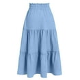 thumbnail image 2 of Girls Multilevel Pleated Skirts Casual Elastic Waist A Line Ruffle Hem Midi Skirt Kids Loose Comfy Solid Color Big Swing Skirts, 2 of 5