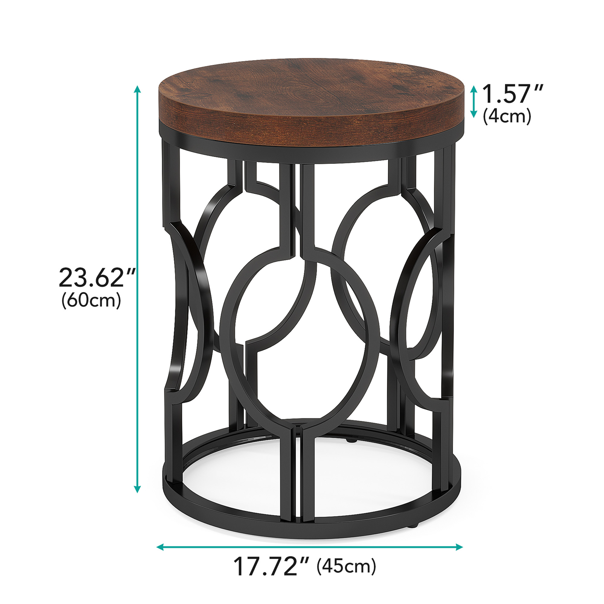 MAYEERTY Industrial Round Side Table, Hollow Metal Frame End Table with MDF Tabletop, Space-Saving Design for Home Decor