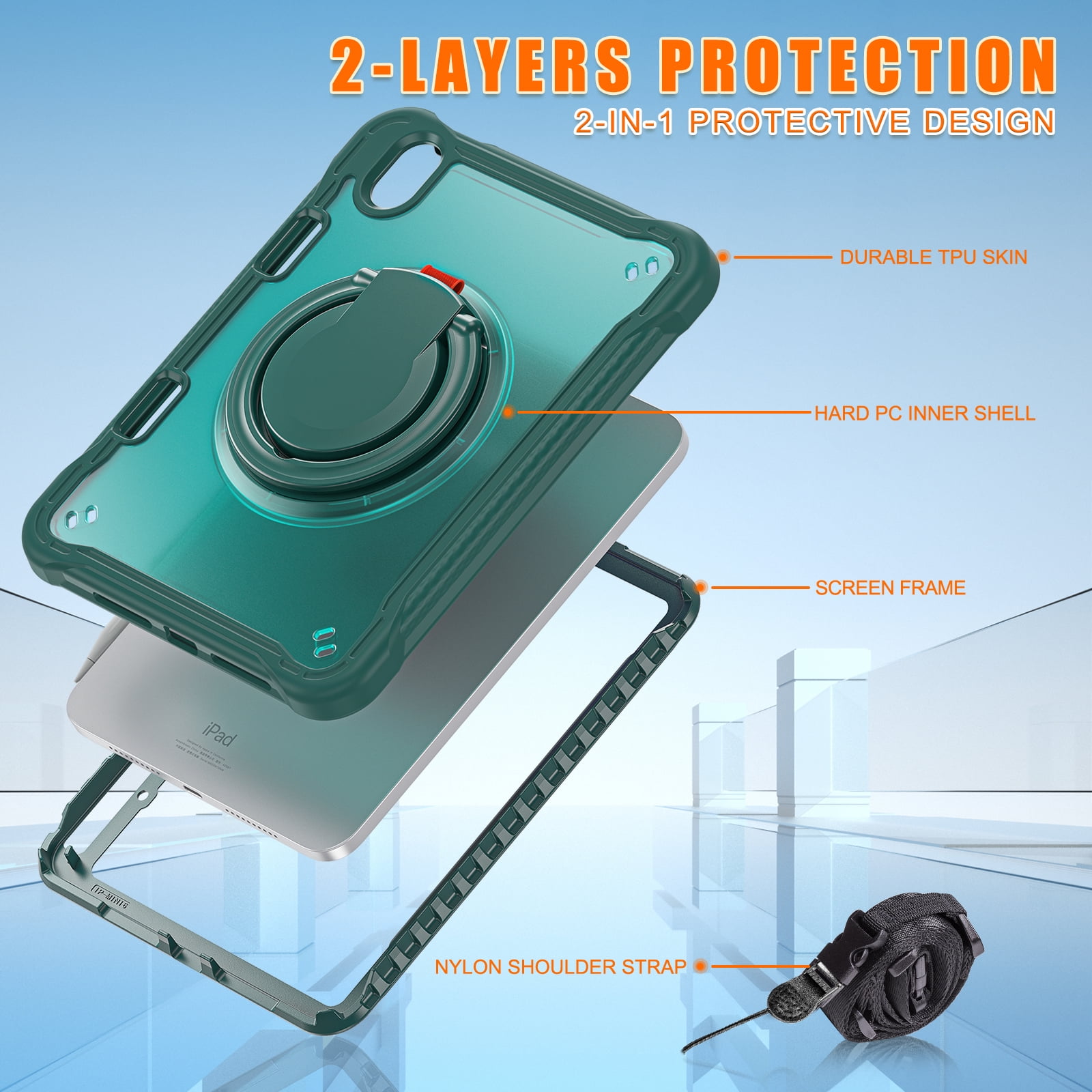 Dteck Case for iPad mini (A17 Pro) 8.3 inch 2024 / iPad mini 6th Generation,Military Grade Shockproof TPU Protective Cover for Kids with Stand -Grip Handle - Shoulder Strap - Pencil Holder,Darkgreen