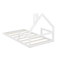 thumbnail image 3 of Bellemave Twin Size Wood Floor Bed with House-shaped Headboard  Montessori Floor Bed with Rails and Wooden Slats, No Box Spring Needed, White, 3 of 11