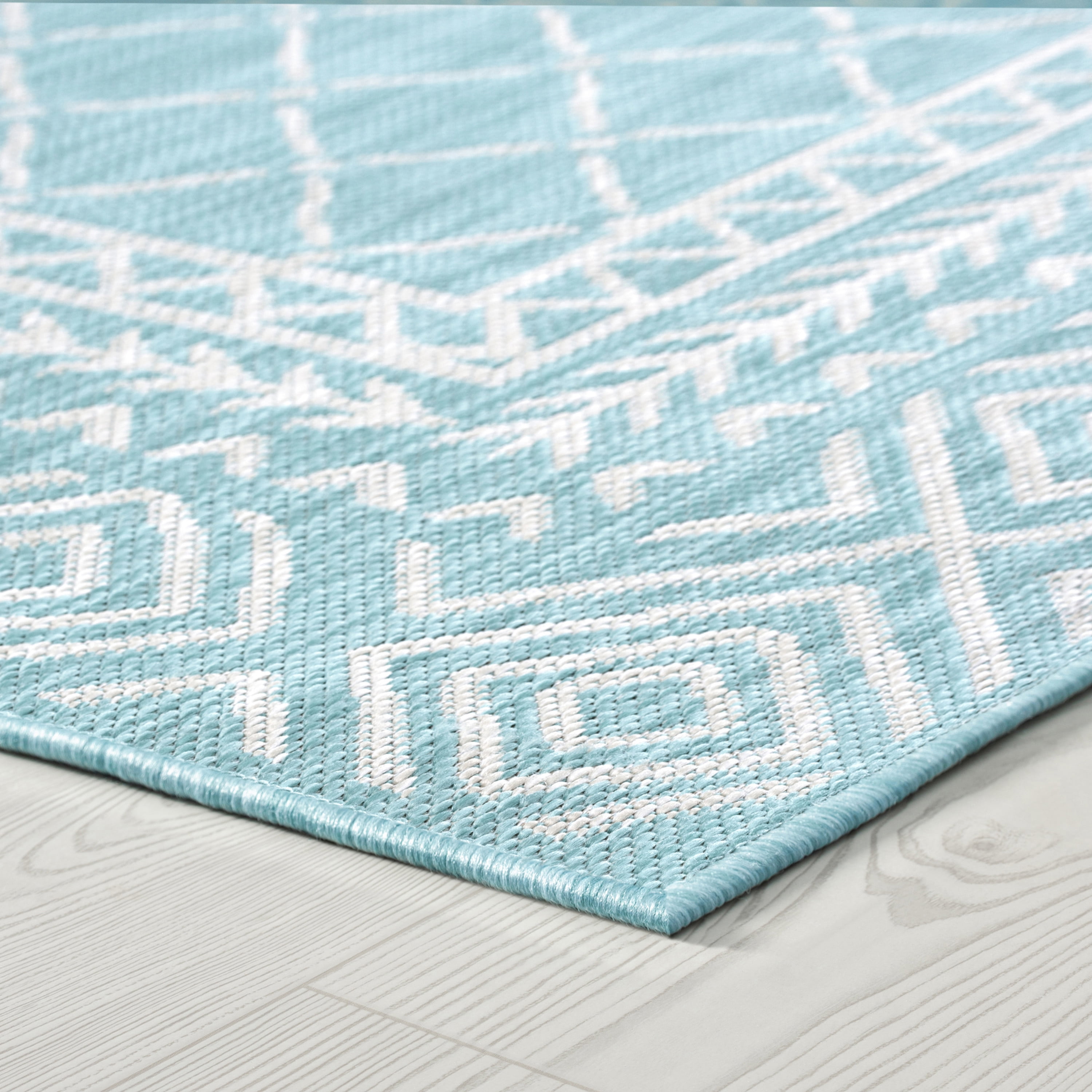 9x12 Water Resistant, Large Indoor Outdoor Rugs for Patios, Front Door Entry, Entryway, Deck, Porch, Balcony | Outside Area Rug for Patio | Aqua, Diamond | Size: 8'10'' x 12'2''