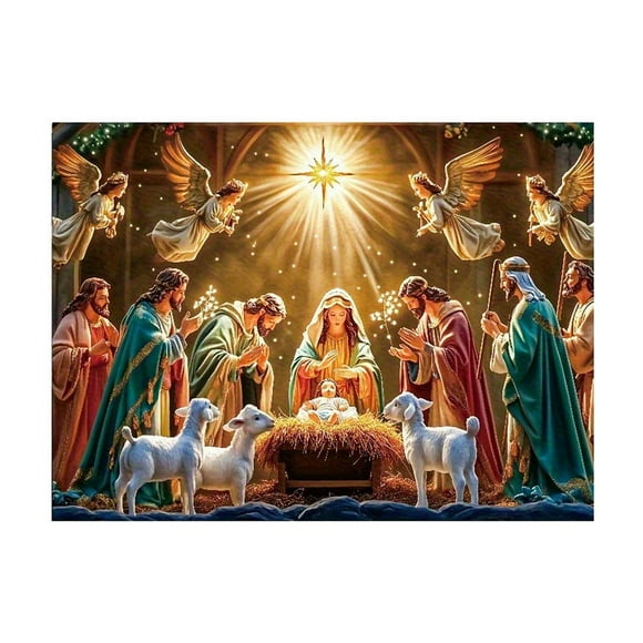 Pancarta decorativa con dosel estrellado del Nacimiento | Decoración navideña para pared | Decoración religiosa para el hogar o la iglesia