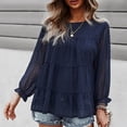 thumbnail image 2 of Blusa informal transpirable con volantes y manga larga para mujer, cuello redondo, gasa, para otoño e invierno, azul marino S, 2 of 6