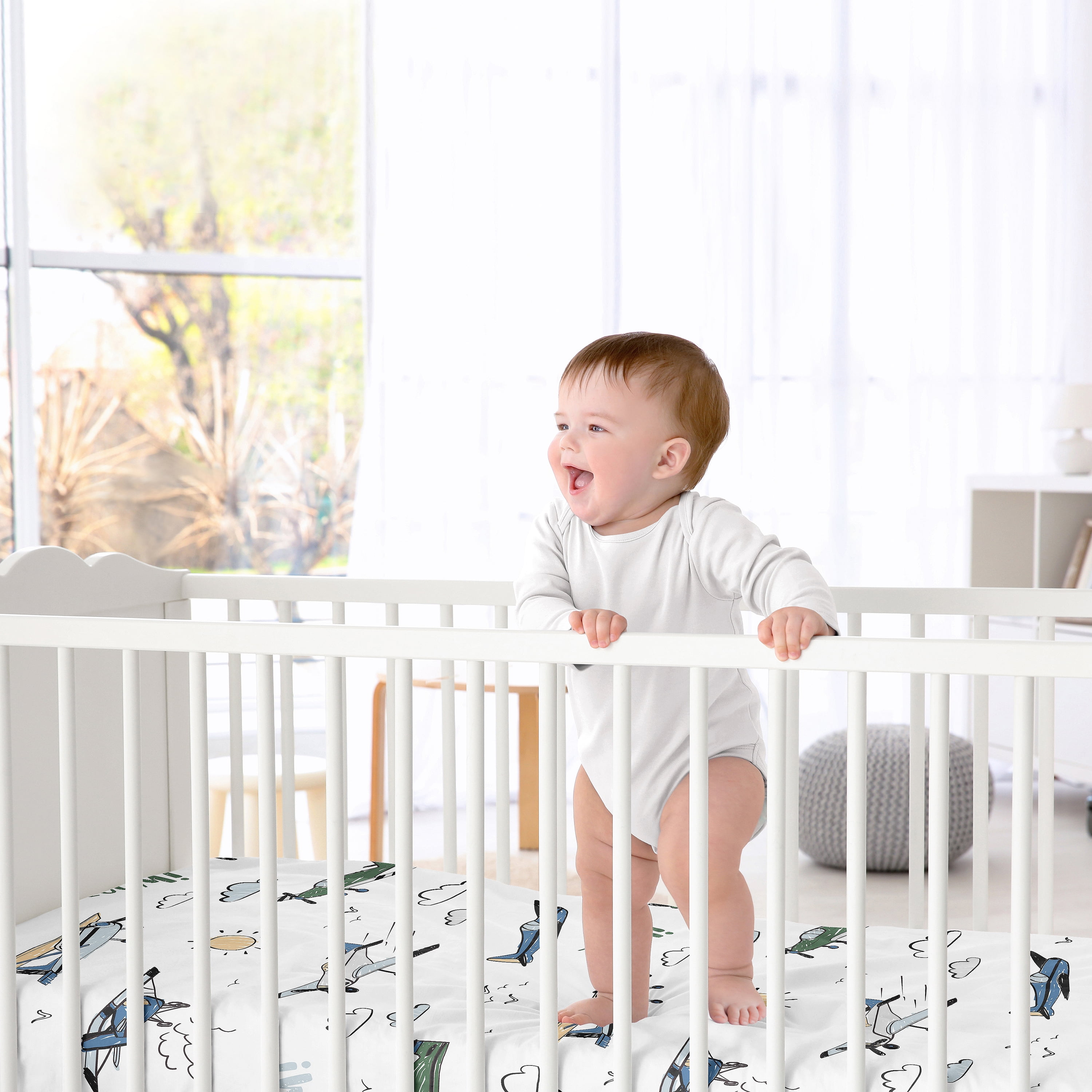 Sweet Jojo Designs Airplane Green and Blue Boy Fitted Crib Sheet