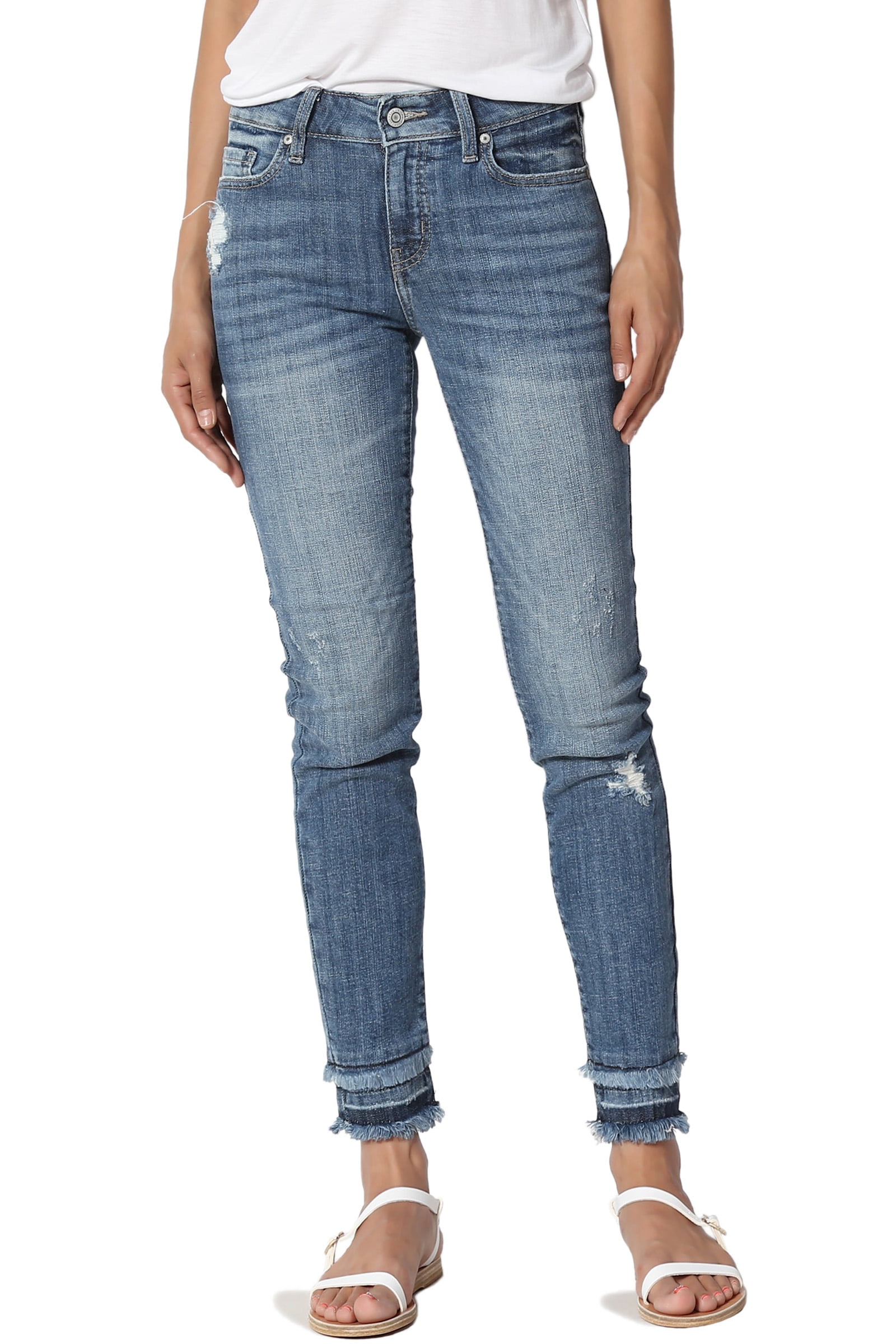 TheMogan Petite 30in Mid Rise Crop Bootcut Jeans in Basic Light Medium Blue Wash 