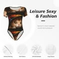 thumbnail image 4 of KLL Women 's Crew Neck Bodysuit Jumpsuits Animal Cat Print Short onesies Stretch T Shirts, 4 of 7