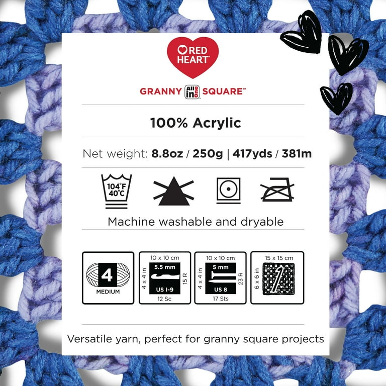 Red Heart® Granny Square™ #4 Med Acrylic Yarn, Blk-silver sea 250g