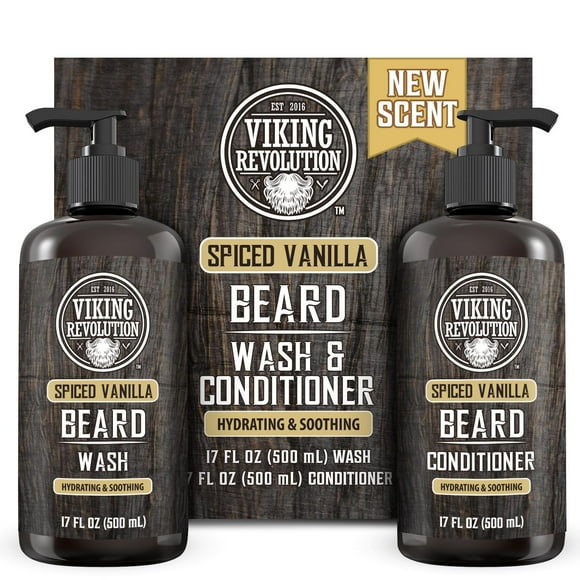 Viking Revolution - Beard Wash & Beard Conditioner Set With Argan & Jojoba Oil - Softens & Strengthens - Beard Shampoo & Conditioner - Spiced Vanilla - 500 ml x 2