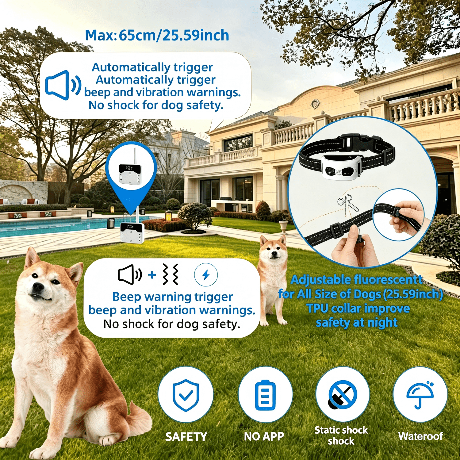 Wireless Dog Fence, Electric Fence System for Dogs, Shock Training Collar, Wireless Pet Boundary Containment System, Waterproof Rechargeable Training Collar for Outdoor,Yard,Campingfor 3 Dogs
