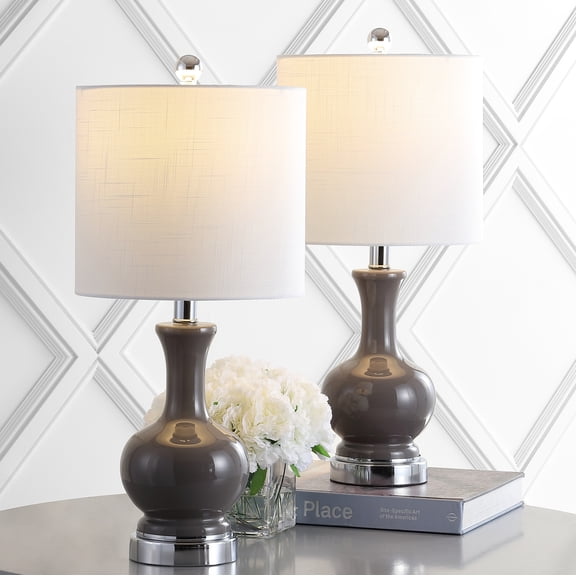 JONATHAN Y Cox 22" Metal/Glass LED Table Lamp, Gray (Set of 2), JYL4033B-SET2
