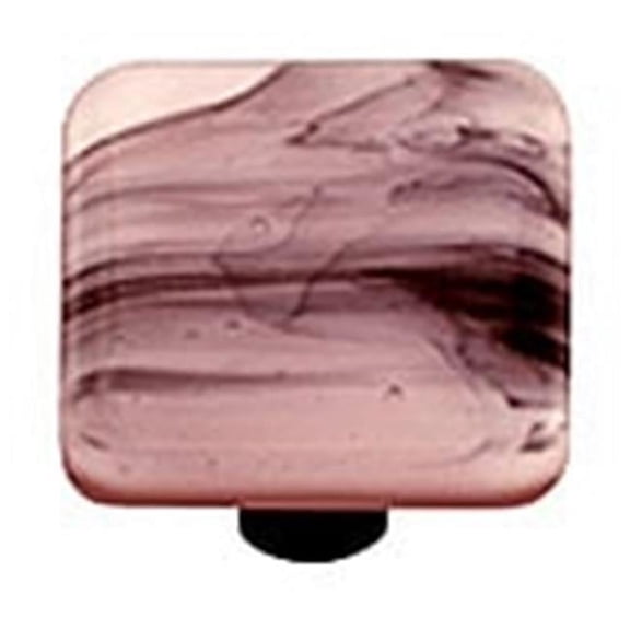 Black Swirl Petal Pink Square Glass Cabinet Knob - Black Post