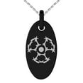 thumbnail image 1 of Stainless Steel Barbed Wire Radioactive Engraved Small Oval Charm Pendant Necklace, 1 of 1