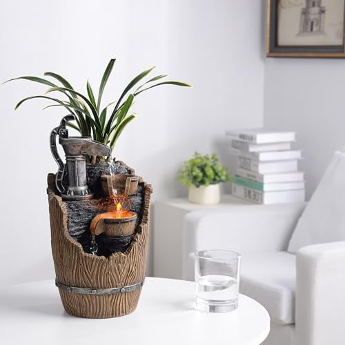 Tabletop Fountains Relaxation Soothing Sound Waterfall Fountain with LED Lights Indoor Zen Relaxation for Office Home Decorations Growing Plants to Purify The Air