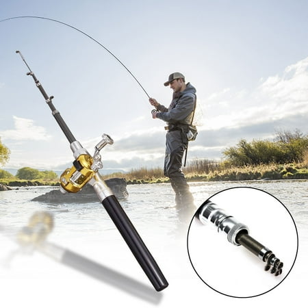 38" Portable Pocket Fish Pen Shape Fishing Pole Aluminum Alloy Mini Fishing Rod Pole +
