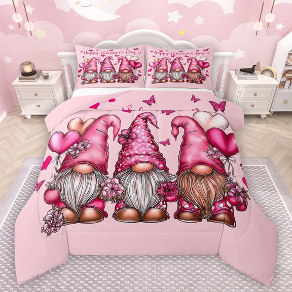 Manfei Kawaii Gnome Bedding Comforter Set,Happy Valentine'S Day Twin Comforter Sets,Pink Loves Pattern Bedding Set For Girls,Luxury Bedroom Decor Reversible,2pcs