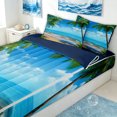 thumbnail image 3 of Erosebridal Blue Scenic Palm Tree Zipper Full Size Comforter Sets with Fitted Sheet and 2 Pillowcases for Boys Girls, Ocean Beach Seascape Print Zipper Bedding Set, Navy Reversible, 4 Pieces, 3 of 7