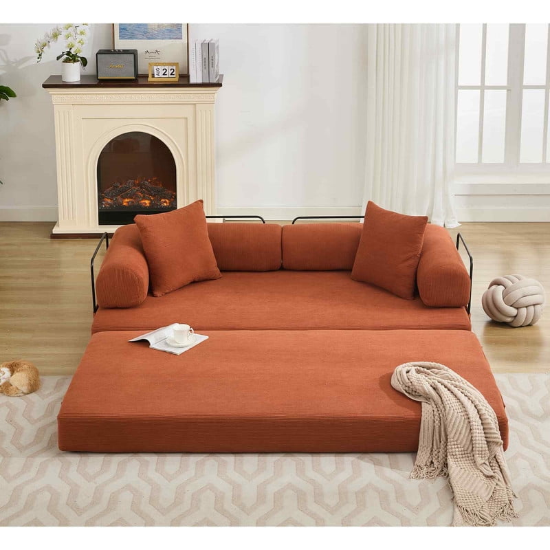 Timbernest 78.5" King Size Sofa Bed, 4 in 1 Convertible Sofa bed, Corduroy Boneless Floor Sleeper Sofa, Orange