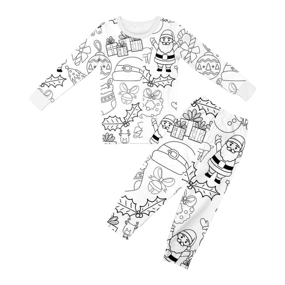 RMGVDSD Kids Coloring Pajamas with Markers Girls Colouring Pajama Sets Kid Diy Hand Painted Homewear Set Long Sleeve Pants Sleepwear Set 7-8 Years