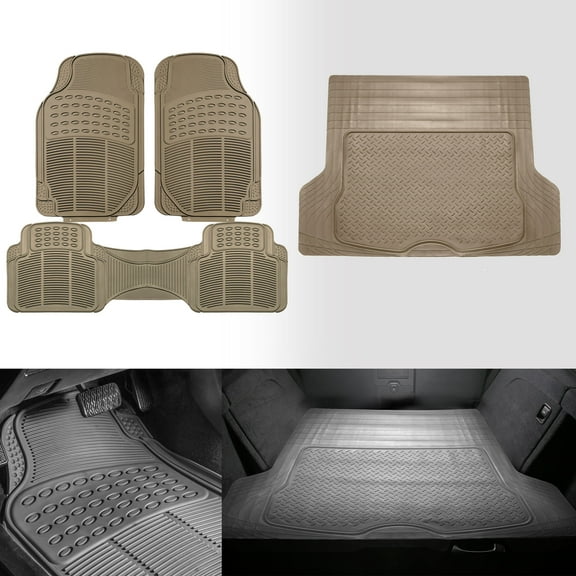 FH Group Universal Fit Car Floor Mats with Beige Cargo Trunk Mat - All Weather