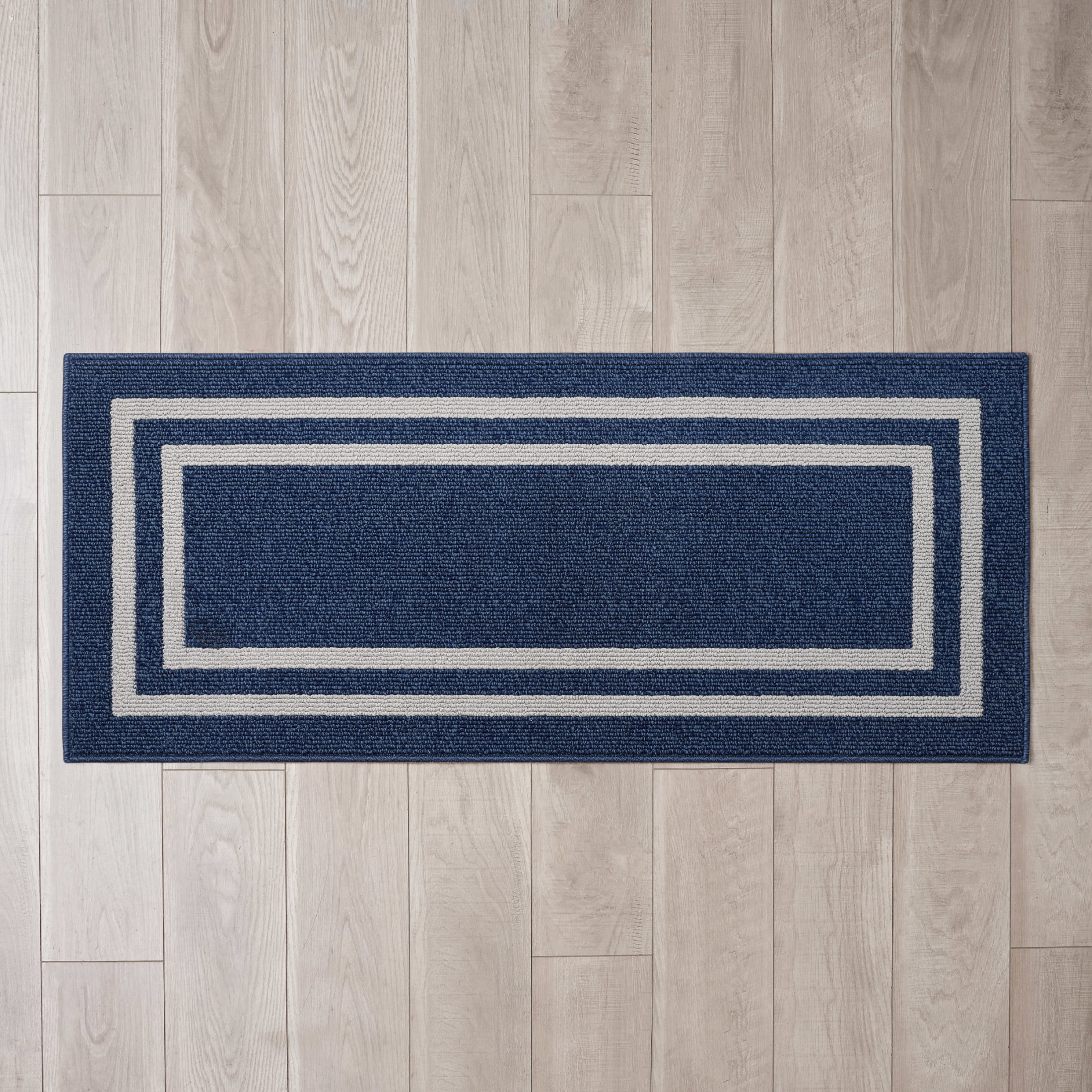 Washable Skid-Resistant Runner Rug, Border, Denim Twist and Light Grey, 26" x 60"