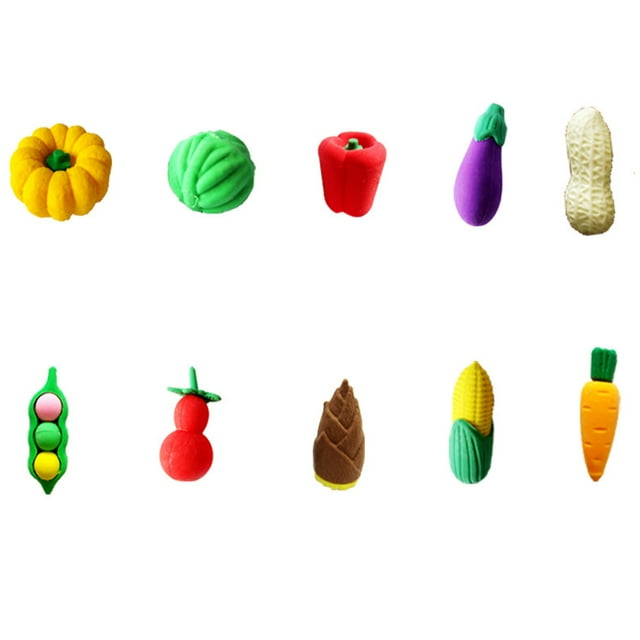 WHEANG Home Decor A Group of 10 Cake Eraser Vegetable Fruit Modeling Eraser 3D Assembly Eraser One Size Multi-Color