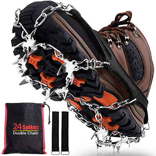 KEEPBLANCE Upgraded 24 Spikes Ice Grips Crampons Traction Cleats Safe Protect for Fishing Walking Climbing or Hiking on Snow and Ice 