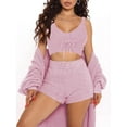 thumbnail image 3 of Womens Fuzzy 3 Piece Cardigan Outfits Fleece Warm Crop Top Shorts Pajamas Loungewear Sets, 3 of 10