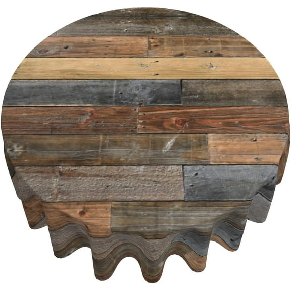 Wood Grain Round Tablecloth, Rustic Wooden Texture Circle Table Cloth, Vintage Style Barnwood Table Cover for Kitchen Dining Holiday Farmhouse Indoor Outdoor, Reusable Heat Resistant, 60Inch