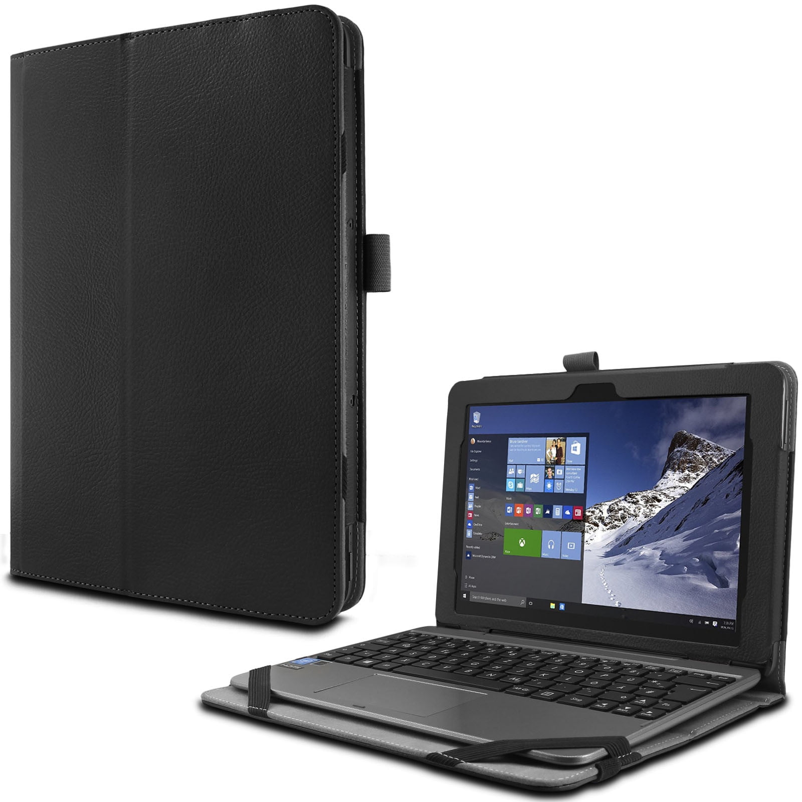 Infiland Folio PU Leather Case Cover For ASUS Transformer Book T101HA-C4-GR 10.1-Inch 2 In 1 Touchscreen Laptop, Not Touch