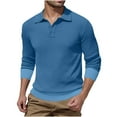 thumbnail image 2 of UVEASISHA Mens Polos Neck Sweaters Waffle Knit Casual Button Up Pullover Sweater Stretch Slim Fit Collared Knitted Tops Solid Cozy Jumpers Back to College Deals Blue L, 2 of 3