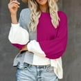 thumbnail image 2 of TFEOQRY Pullover Sweater for Women Splicing Color Comfortable Knit Wear Long Sleeved Round Neck Sweater Top Hot Pink, 2 of 3