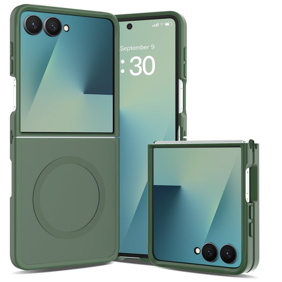 COAROVER for Samsung Galaxy Z Flip8 Magnetic Translucent Matte Case,Compatible with Mag Safe,Hard PC Back Cover & Soft TPU Bumper Shockproof Shell,Darkgreen