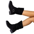 thumbnail image 2 of IEMIEMIEM Women's Faux Suede Ankle Mid Calf Boots Slip-On Low Block Heel with Metal Buckle Decor Slouch Casual Pull On Round Toe Fall Winter Daily Boots Black 9 Wide, 2 of 5