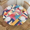 thumbnail image 2 of Colorful Geometry Round Fitted Tablecloths Table Covers Wipeable Waterproof Elastic for Kitchen Dinning Parties Wedding Picnic Small Fits 40-44 Inch Table Size, 2 of 5