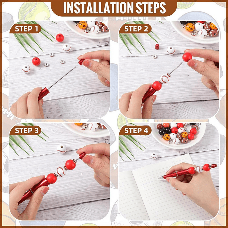 16 Set Plastic Ball Beadable Pens Bulk DIY Bead Pen Making Kit,For Kids  Student School Office Gifts 