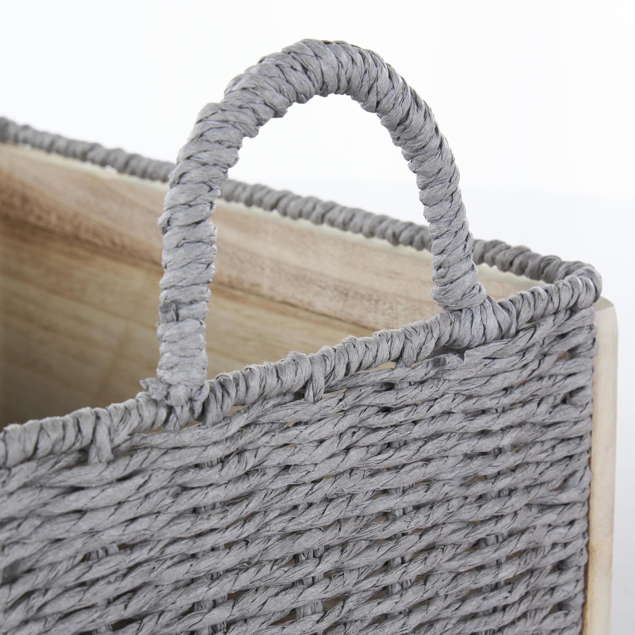 DecMode 14, 13, 10"W Brown Rattan Woven Storage Basket with Rope Handles, 3-Pieces