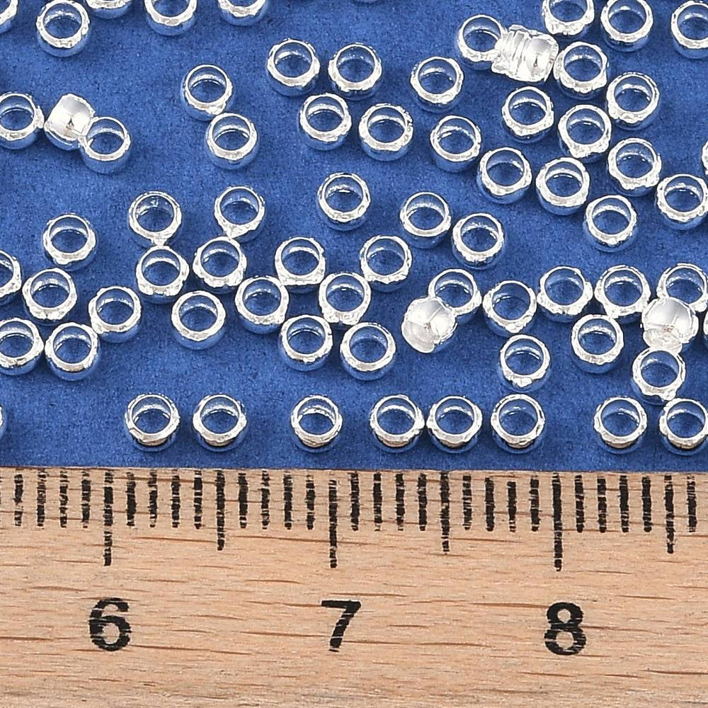 Brass Crimp Beads Rondelle 925 Sterling Silver Plated 2.5x2.5x2mm Hole: 1.6mm Silver