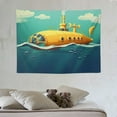 thumbnail image 4 of GOSMITH  Yellow Submarine Decor Tapestry, Illustration of a Submarine Under Sea Fish and Clouds, Wall Hanging for Bedroom Living Room Dorm, 60" X 40", Earth Yellow Navy Blue, 4 of 7